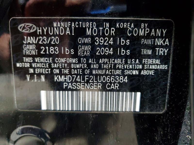 46988486 :رقم المزاد ، KMHD74LF2LU066384 vin ، 2020 Hyundai Elantra مزاد بيع