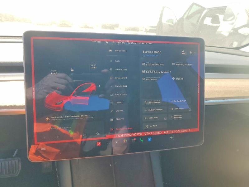 Продаж на аукціоні авто 2021 Tesla Model 3, vin: 5YJ3E1EB1MF974110, номер лоту: 46370796