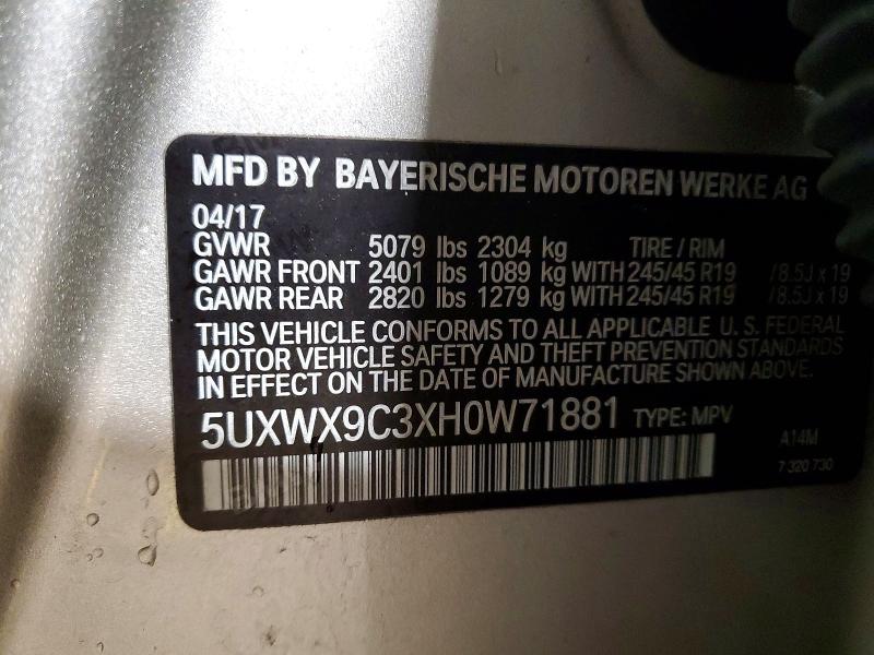Продажа на аукционе авто 2017 Bmw X3, vin: 5UXWX9C3XH0W71881, номер лота: 79533935