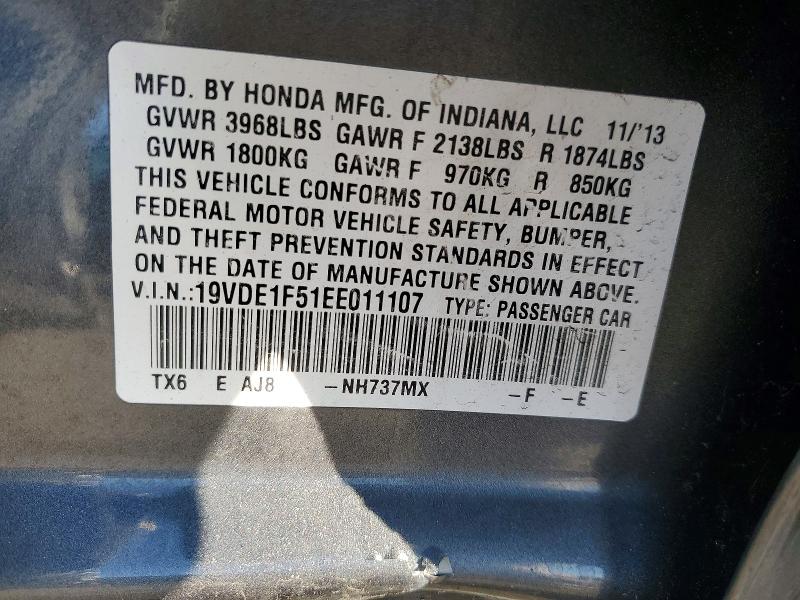 41727216 :رقم المزاد ، 19VDE1F51EE011107 vin ، 2014 Acura Ilx مزاد بيع