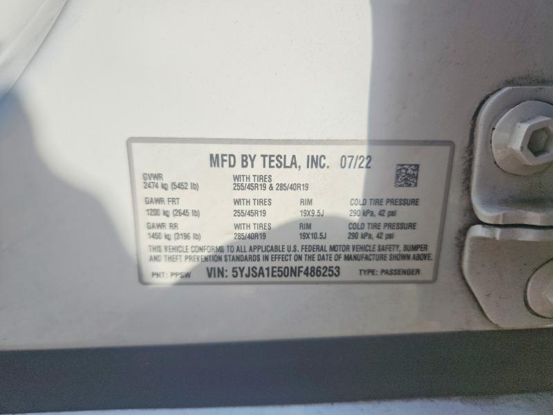 Aukcja sprzedaży 2022 Tesla Model S, vin: 5YJSA1E50NF486253, numer aukcji: 78858555