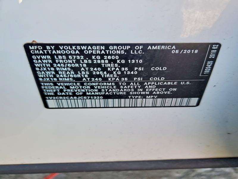 41827696 :رقم المزاد ، 1V2CR2CA8JC571320 vin ، 2018 Volkswagen Atlas مزاد بيع