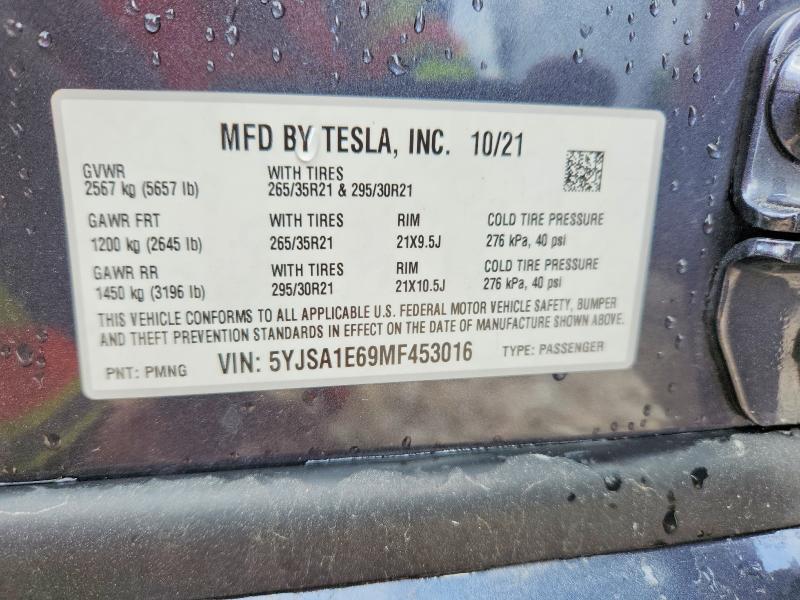 Продажа на аукционе авто 2021 Tesla Model S, vin: 5YJSA1E69MF453016, номер лота: 45829056