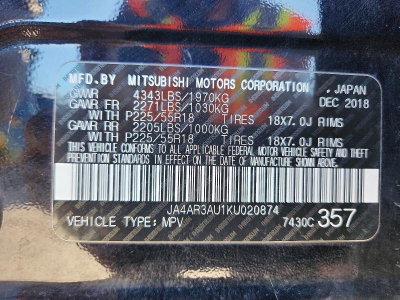 Продаж на аукціоні авто 2019 Mitsubishi Outlander Sport, vin: JA4AR3AU1KU020874, номер лоту: 46954106