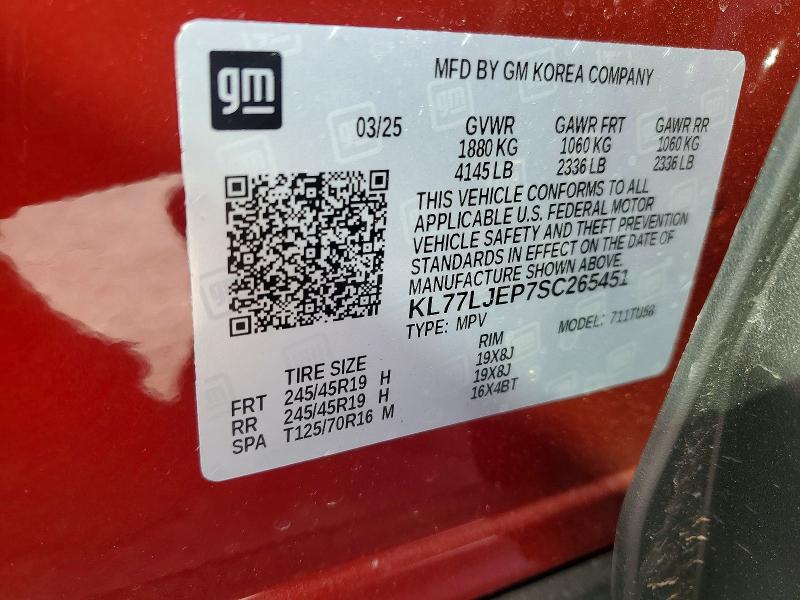 79990855 :رقم المزاد ، KL77LJEP7SC265451 vin ، 2025 Chevrolet Trax مزاد بيع
