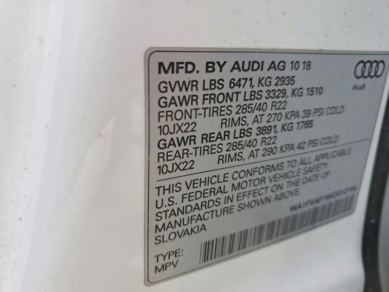 Aukcja sprzedaży 2019 Audi Q8, vin: WA1FVAF19KD012154, numer aukcji: 48076216