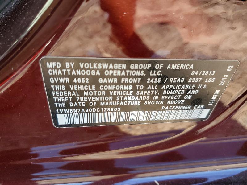 Aukcja sprzedaży 2013 Volkswagen Passat, vin: 1VWBN7A30DC128803, numer aukcji: 46343536