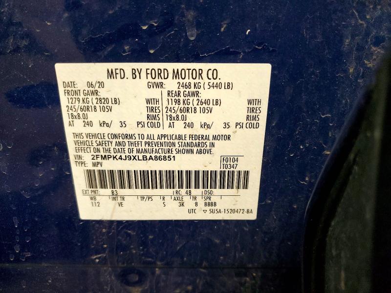 Aukcja sprzedaży 2020 Ford Edge, vin: 2FMPK4J9XLBA86851, numer aukcji: 46622516