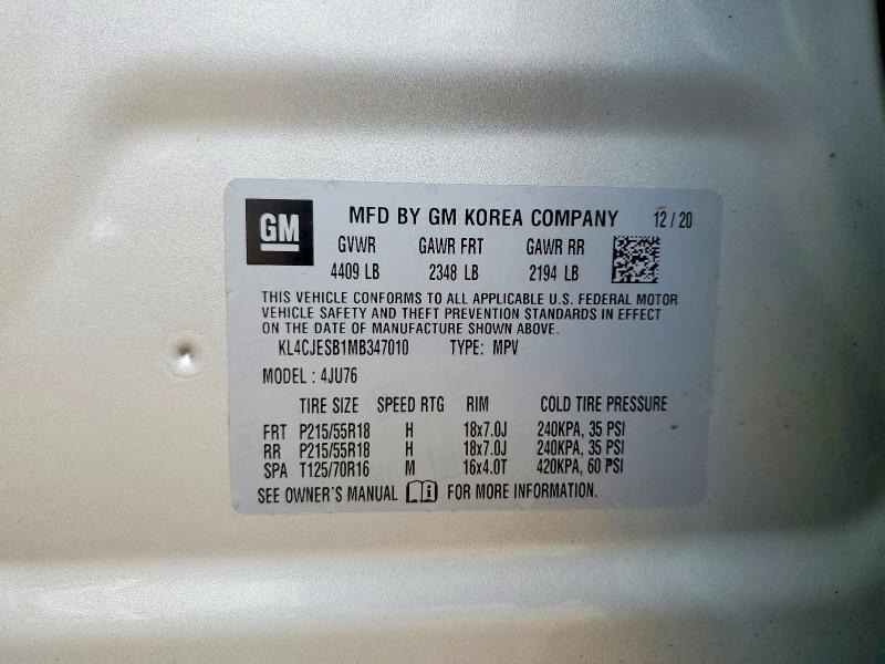 Aukcja sprzedaży 2021 Buick Encore, vin: KL4CJESB1MB347010, numer aukcji: 47397606