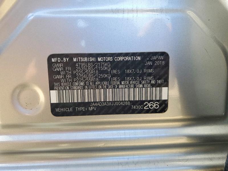 Продаж на аукціоні авто 2018 Mitsubishi Outlander, vin: JA4AD3A3XJJ004288, номер лоту: 47037176