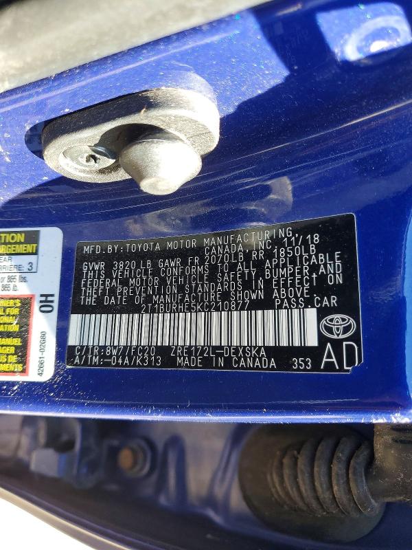 Продажа на аукционе авто 2019 Toyota Corolla, vin: 2T1BURHE5KC210877, номер лота: 47301256