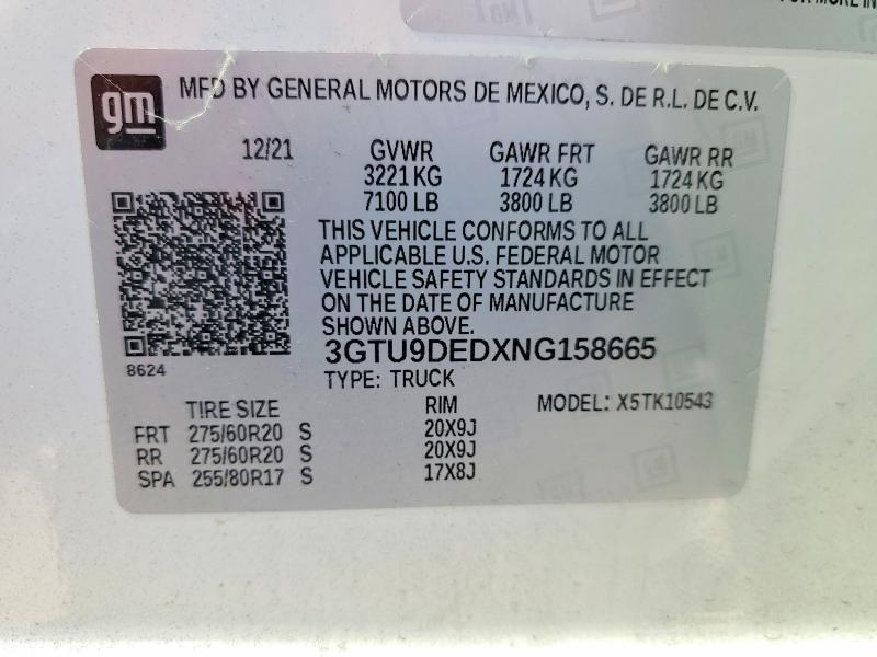 Продажа на аукционе авто 2022 Gmc Sierra Limited, vin: 3GTU9DEDXNG158665, номер лота: 46202226