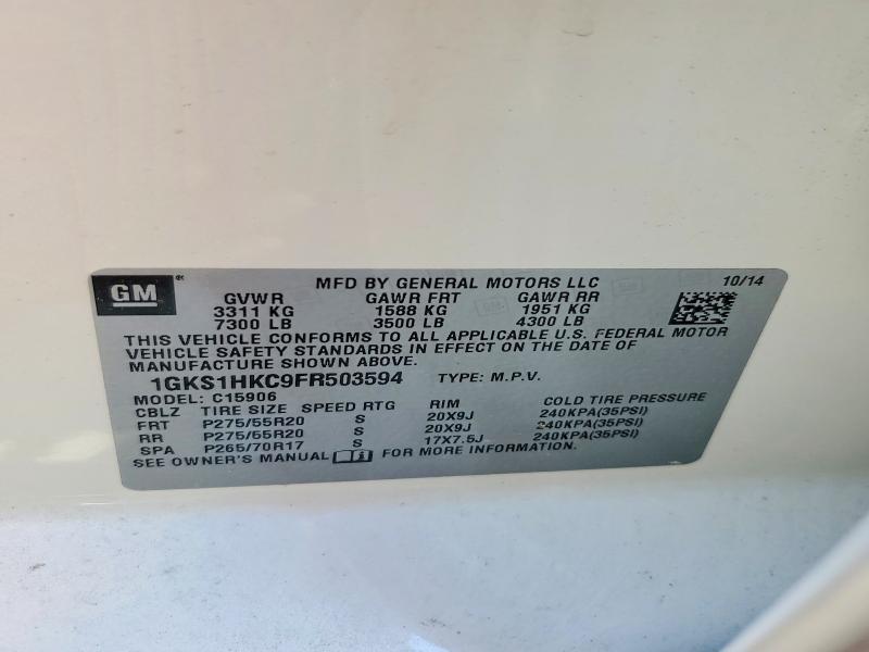 46932136 :رقم المزاد ، 1GKS1HKC9FR503594 vin ، 2015 Gmc Yukon Xl مزاد بيع