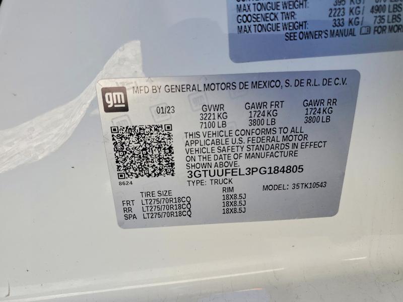 Aukcja sprzedaży 2023 Gmc Sierra, vin: 3GTUUFEL3PG184805, numer aukcji: 45987256