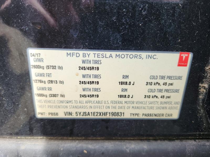 Продаж на аукціоні авто 2017 Tesla Model S, vin: 5YJSA1E2XHF190831, номер лоту: 45878686