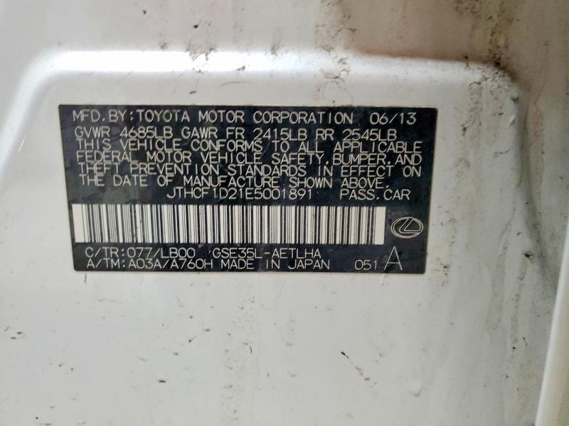 Aukcja sprzedaży 2014 Lexus Is 250, vin: JTHCF1D21E5001891, numer aukcji: 45863036