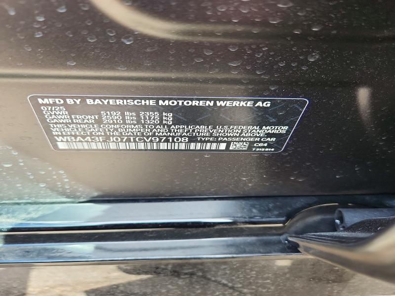 79909775 :رقم المزاد ، WBA43FJ07TCV97108 vin ، 2026 Bmw 530 مزاد بيع