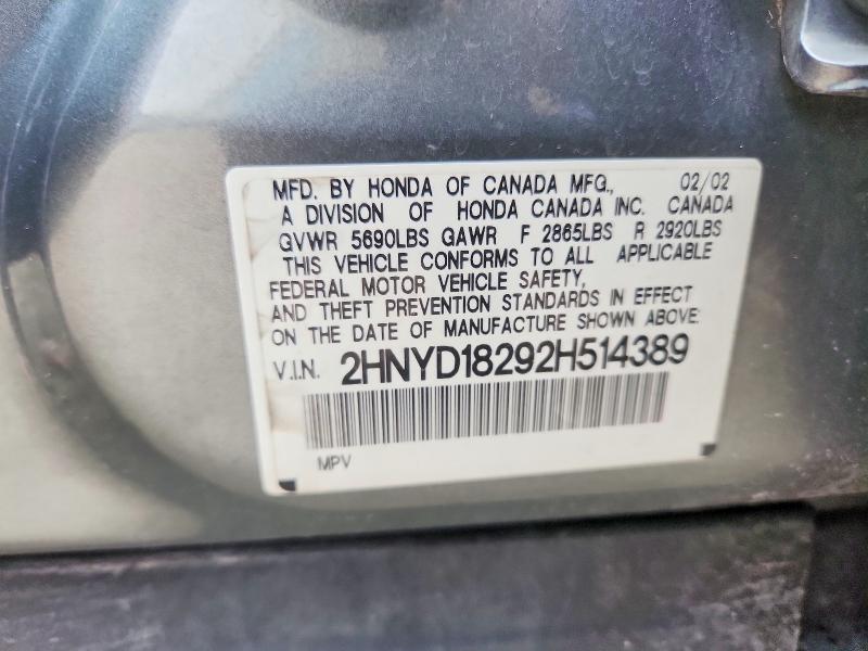 79266565 :رقم المزاد ، 2HNYD18292H514389 vin ، 2002 Acura Mdx مزاد بيع