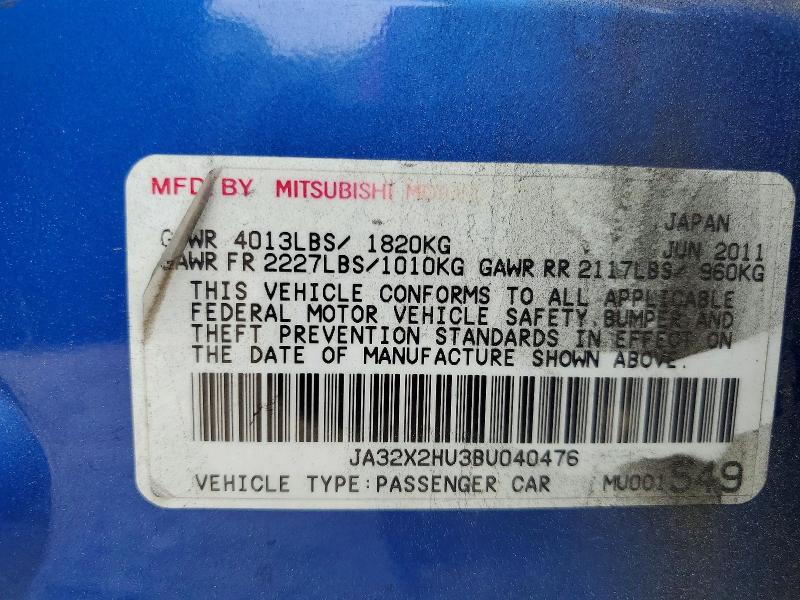 Aukcja sprzedaży 2011 Mitsubishi Lancer, vin: JA32X2HU3BU040476, numer aukcji: 48213486