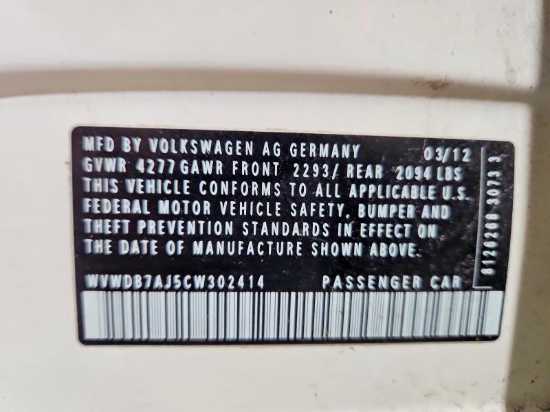 Продаж на аукціоні авто 2012 Volkswagen Golf, vin: WVWDB7AJ5CW302414, номер лоту: 45698356