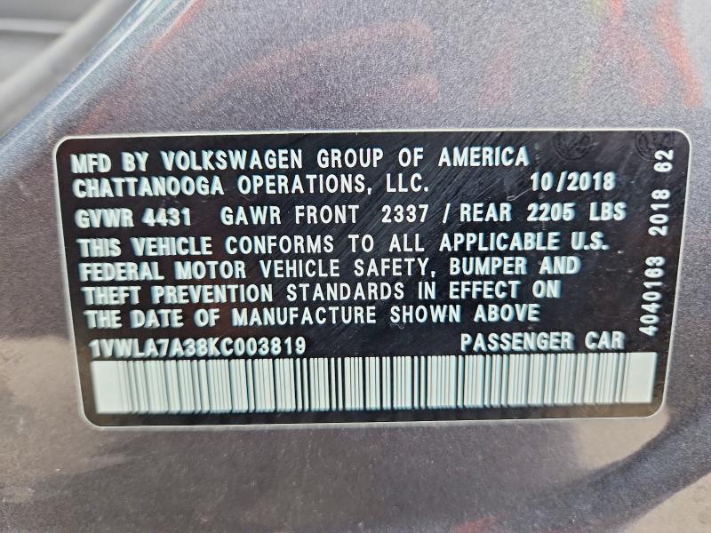 Aukcja sprzedaży 2019 Volkswagen Passat, vin: 1VWLA7A38KC003819, numer aukcji: 45615736