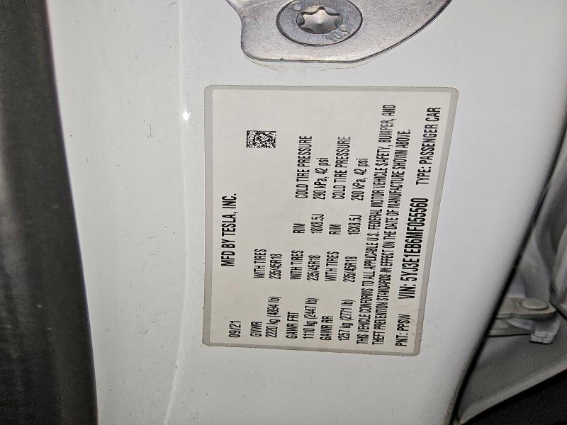 2021 Tesla Model 3 მანქანა იყიდება აუქციონზე, vin: 5YJ3E1EB6MF055560, აუქციონის ნომერი: 78691165