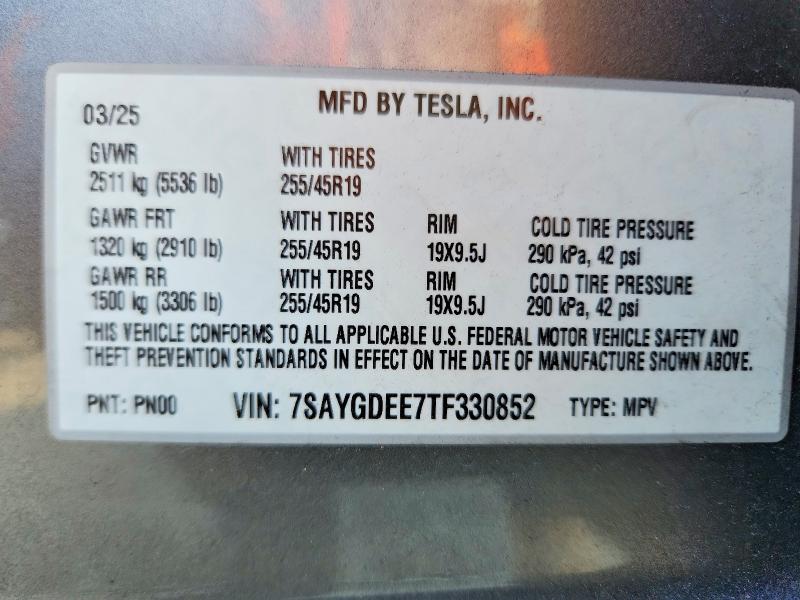 47433996 :رقم المزاد ، 7SAYGDEE7TF330852 vin ، 2026 Tesla Model Y مزاد بيع