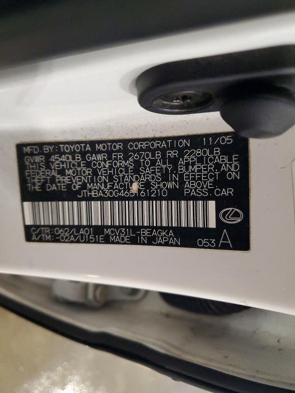 Aukcja sprzedaży 2006 Lexus Es 330, vin: JTHBA30G465161210, numer aukcji: 47118826