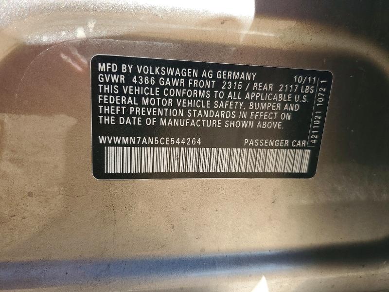 Aukcja sprzedaży 2012 Volkswagen Cc, vin: WVWMN7AN5CE544264, numer aukcji: 47042936