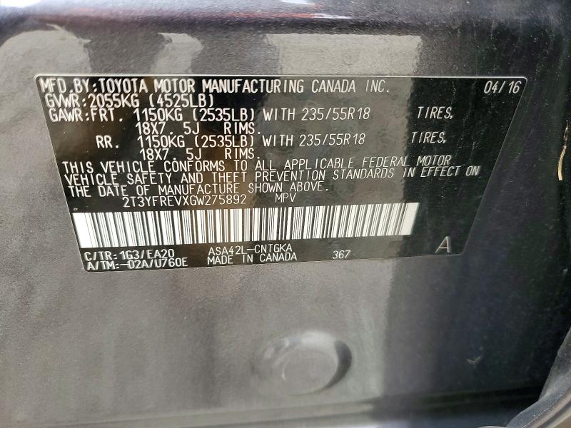 Продаж на аукціоні авто 2016 Toyota Rav4, vin: 2T3YFREVXGW275892, номер лоту: 47973616