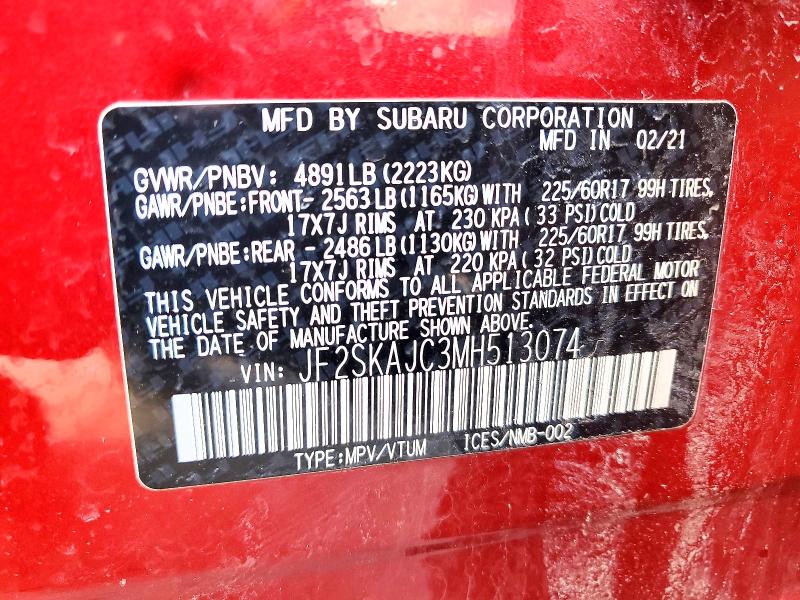 Продажа на аукционе авто 2021 Subaru Forester, vin: JF2SKAJC3MH513074, номер лота: 46176166