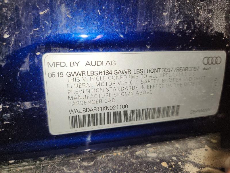46446336 :رقم المزاد ، WAU8DAF81KN021100 vin ، 2019 Audi A8 مزاد بيع