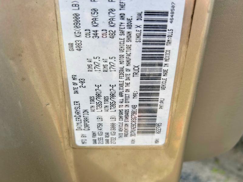 Продаж на аукціоні авто 2003 Dodge Ram 2500, vin: 3D7KA28C03G798148, номер лоту: 41775256