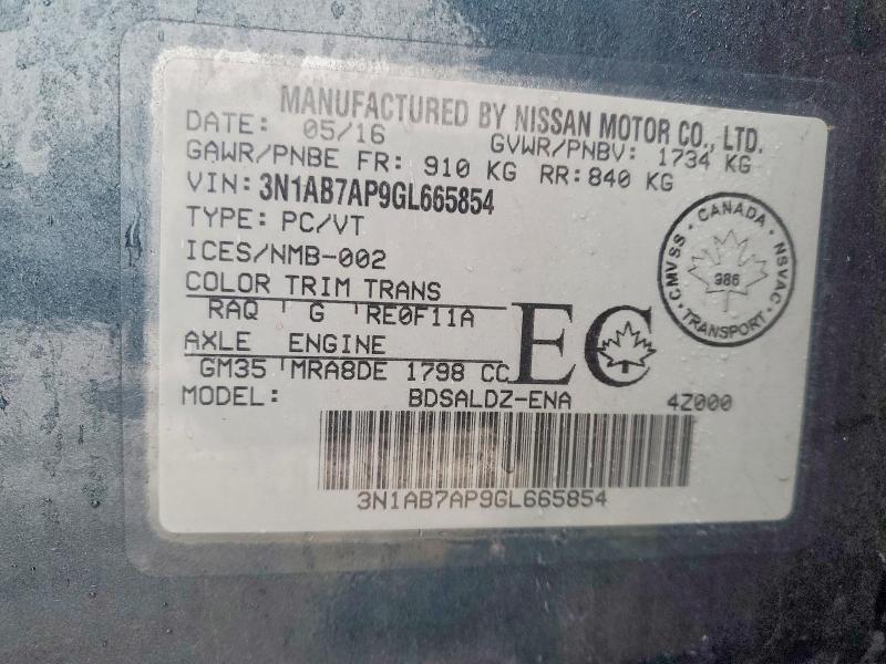 46491966 :رقم المزاد ، 3N1AB7AP9GL665854 vin ، 2016 Nissan Sentra مزاد بيع