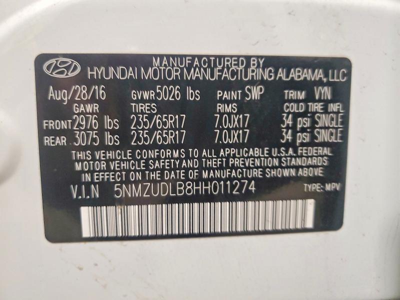 2017 Hyundai Santa Fe Sport მანქანა იყიდება აუქციონზე, vin: 5NMZUDLB8HH011274, აუქციონის ნომერი: 46459686