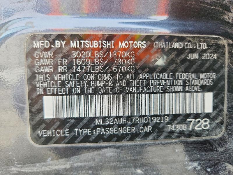 Aukcja sprzedaży 2024 Mitsubishi Mirage, vin: ML32AUHJ7RH019219, numer aukcji: 47916476