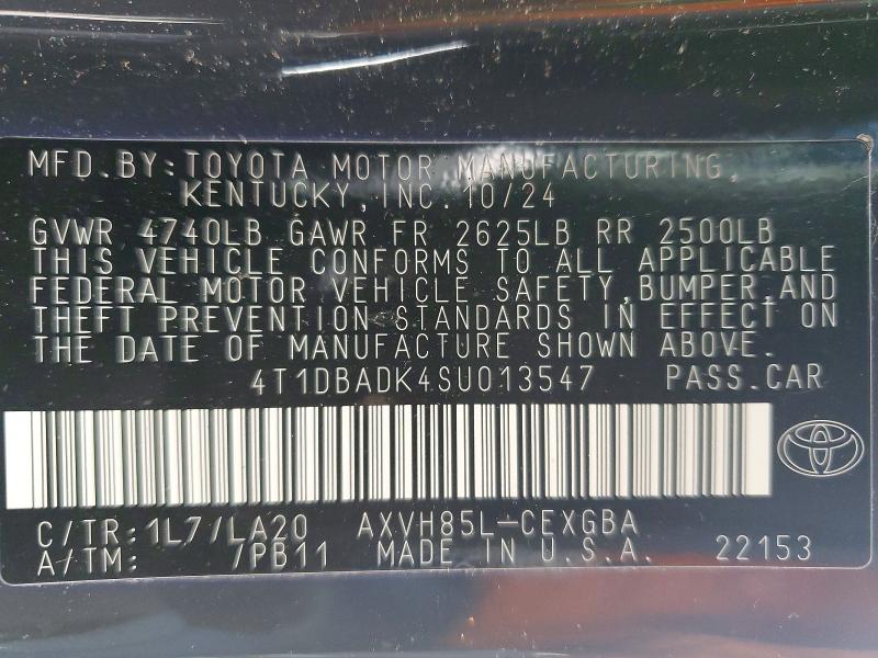 46834696 :رقم المزاد ، 4T1DBADK4SU013547 vin ، 2025 Toyota Camry مزاد بيع