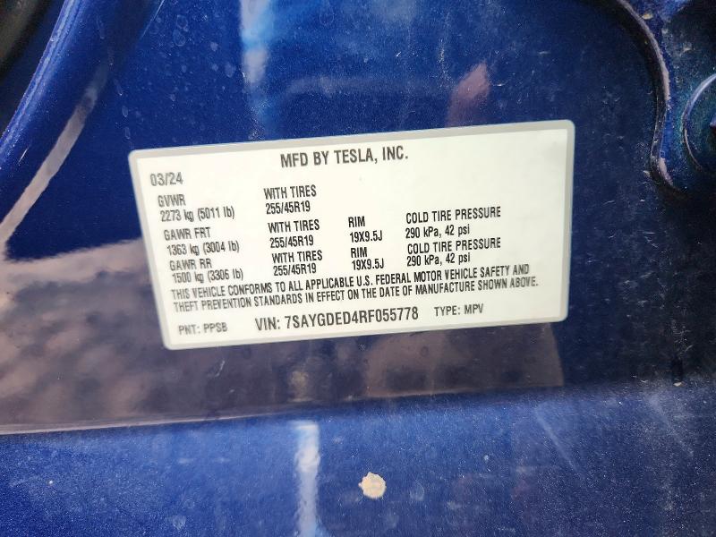 Продажа на аукционе авто 2024 Tesla Model Y, vin: 7SAYGDED4RF055778, номер лота: 79772745
