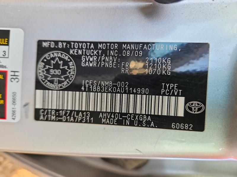 46957776 :رقم المزاد ، 4T1BB3EK0AU114990 vin ، 2010 Toyota Camry Hybrid 4dr مزاد بيع