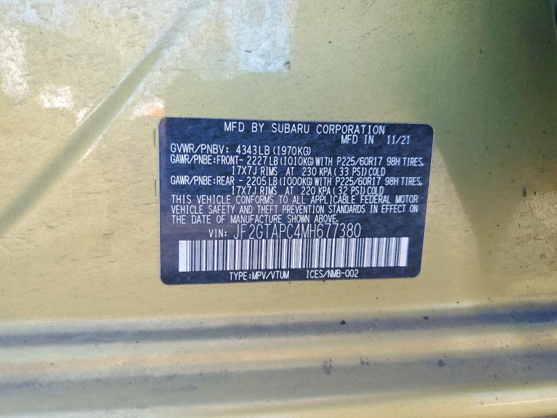 47882226 :رقم المزاد ، JF2GTAPC4MH677380 vin ، 2021 Subaru Crosstrek مزاد بيع