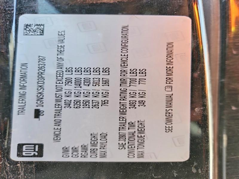 Aukcja sprzedaży 2023 Chevrolet Tahoe, vin: 1GNSKSKD3PR263787, numer aukcji: 47922336