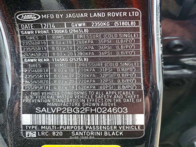Aukcja sprzedaży 2015 Land Rover Range Rover Evoque, vin: SALVP2BG2FH024603, numer aukcji: 42051556