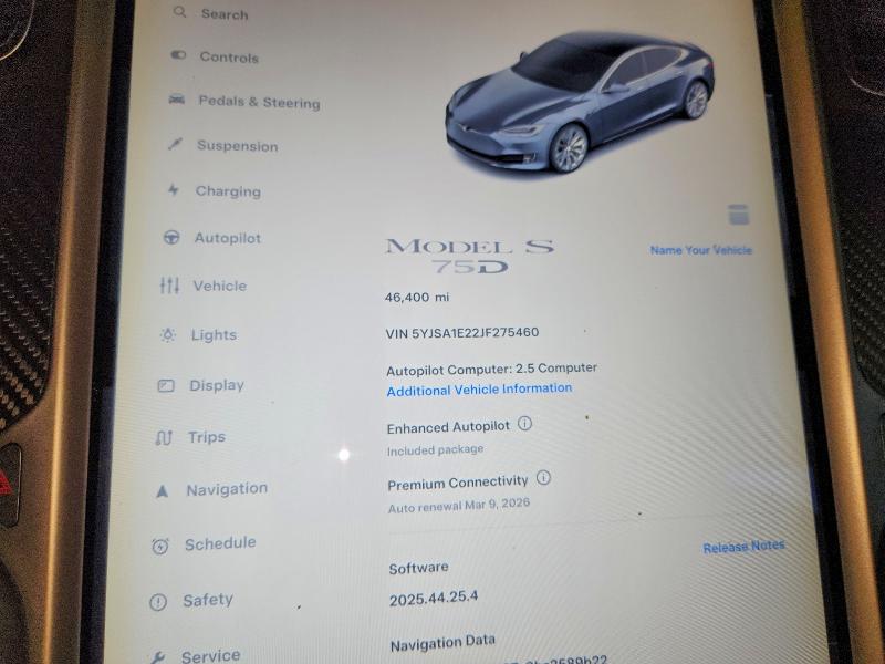 41660436 :رقم المزاد ، 5YJSA1E22JF275460 vin ، 2018 Tesla Model S مزاد بيع