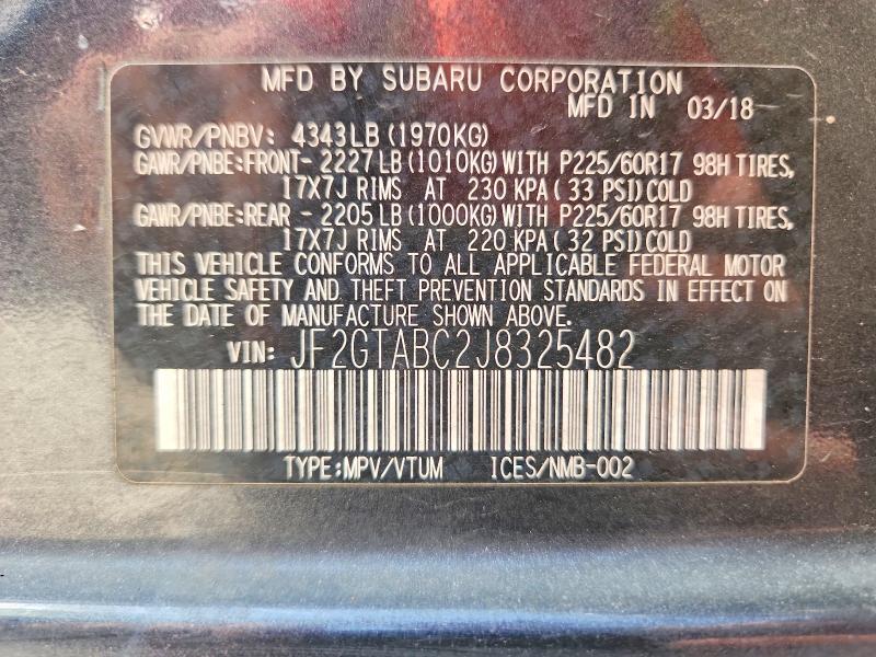 Продажа на аукционе авто 2018 Subaru Crosstrek, vin: JF2GTABC2J8325482, номер лота: 47398116