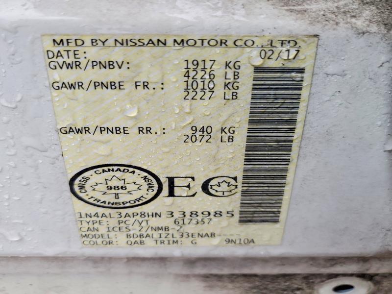47161746 :رقم المزاد ، 1N4AL3AP8HN338985 vin ، 2017 Nissan Altima مزاد بيع