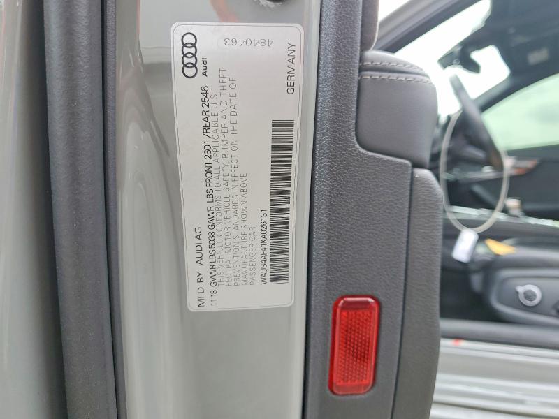47136756 :رقم المزاد ، WAUB4AF41KA026131 vin ، 2019 Audi S4 مزاد بيع