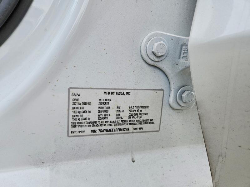 48278816 :رقم المزاد ، 7SAYGAEE1RF049279 vin ، 2024 Tesla Model Y مزاد بيع
