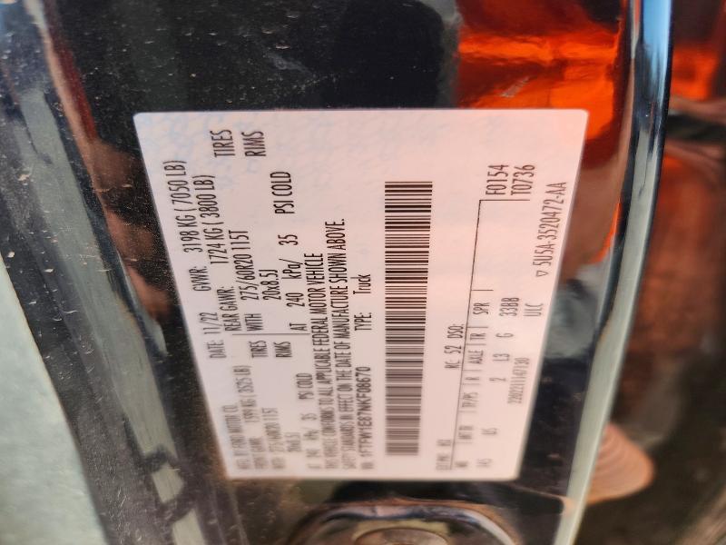 2022 Ford 150 მანქანა იყიდება აუქციონზე, vin: 1FTFW1E87NKF08670, აუქციონის ნომერი: 47227516