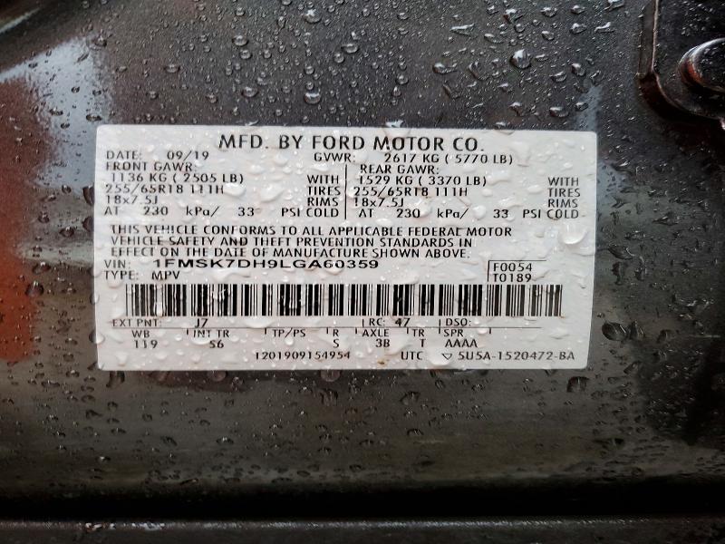 Aukcja sprzedaży 2020 Ford Explorer, vin: 1FMSK7DH9LGA60359, numer aukcji: 79610915