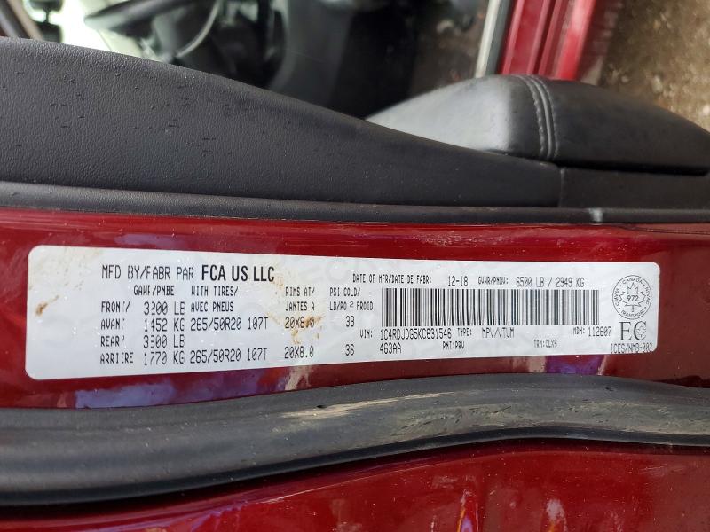 Продажа на аукционе авто 2019 Dodge Durango, vin: 1C4RDJDG5KC631546, номер лота: 46407266